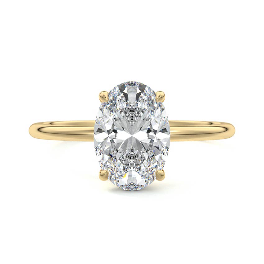 Yellow gold Oval Diamond Hidden Halo Solitaire Engagement Ring with Prong Setting