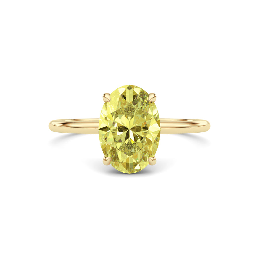 Yellow gold Fancy Yellow Oval Cut Diamond Hidden Halo Solitaire Engagement Ring with Prong Setting