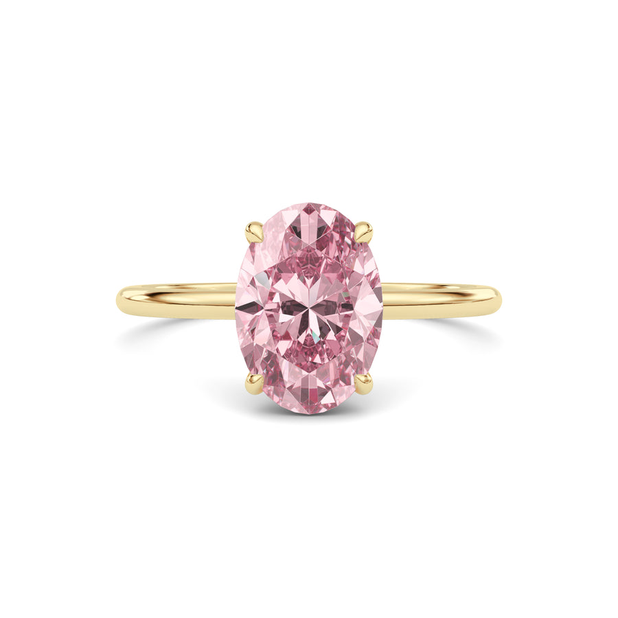 Yellow gold Fancy Pink Oval Cut Diamond Hidden Halo Solitaire Engagement Ring with Prong Setting
