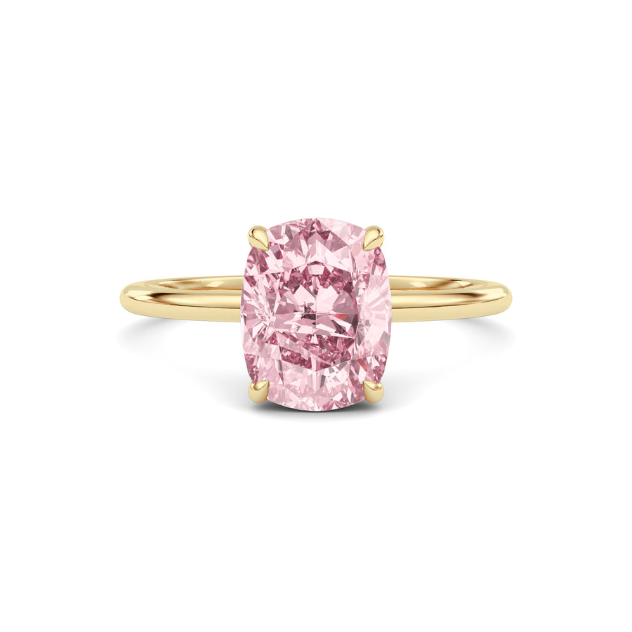 Yellow gold Fancy Pink Cushion Cut Diamond Hidden Halo Solitaire Engagement Ring with Prong Setting