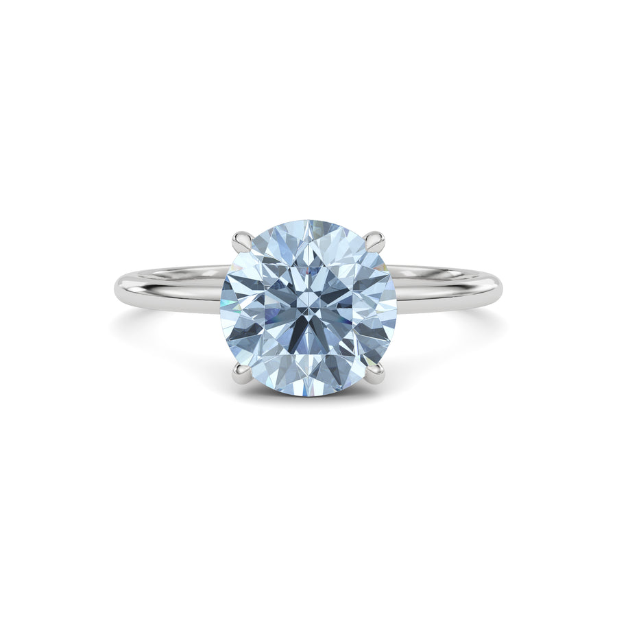 White gold Fancy Blue Round Cut Diamond Hidden Halo Solitaire Engagement Ring with Prong Setting