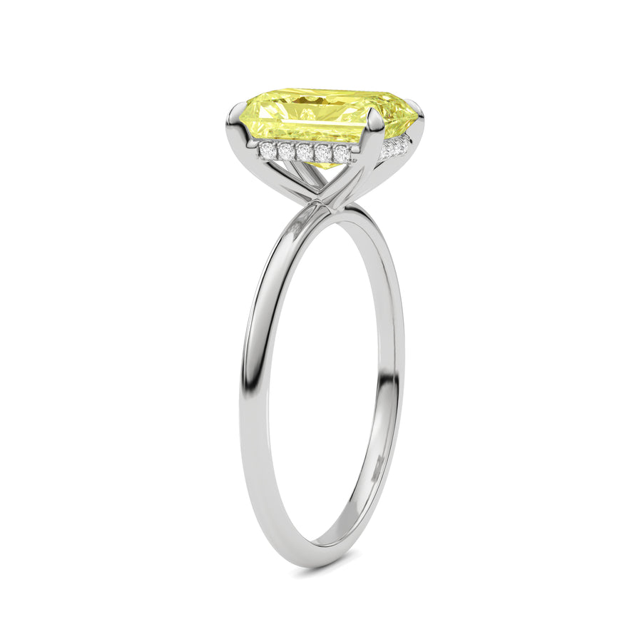 White gold Fancy Yellow Radiant Cut Diamond Hidden Halo Solitaire Engagement Ring with Prong Setting