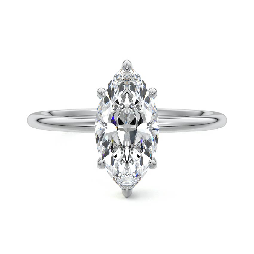 White gold Marquise Diamond Hidden Halo Solitaire Engagement Ring with Prong Setting