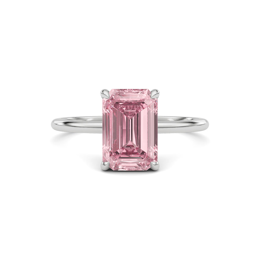 White gold Fancy Pink Emerald Cut Diamond Hidden Halo Solitaire Engagement Ring with Prong Setting