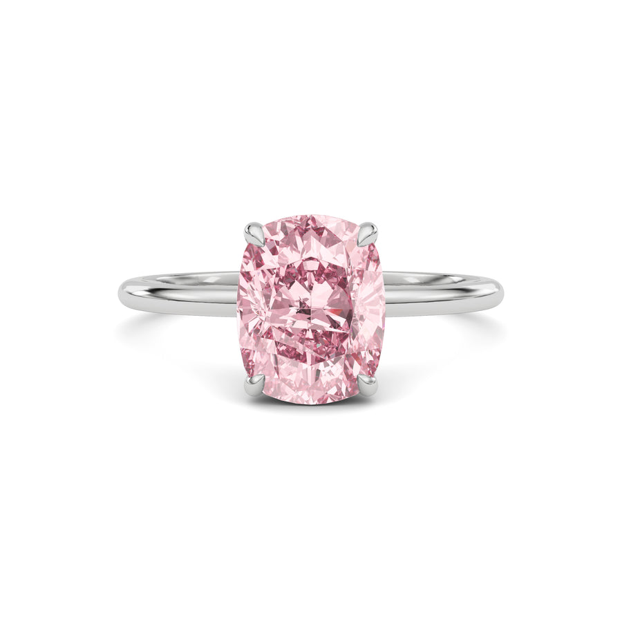 White gold Fancy Pink Cushion Cut Diamond Hidden Halo Solitaire Engagement Ring with Prong Setting