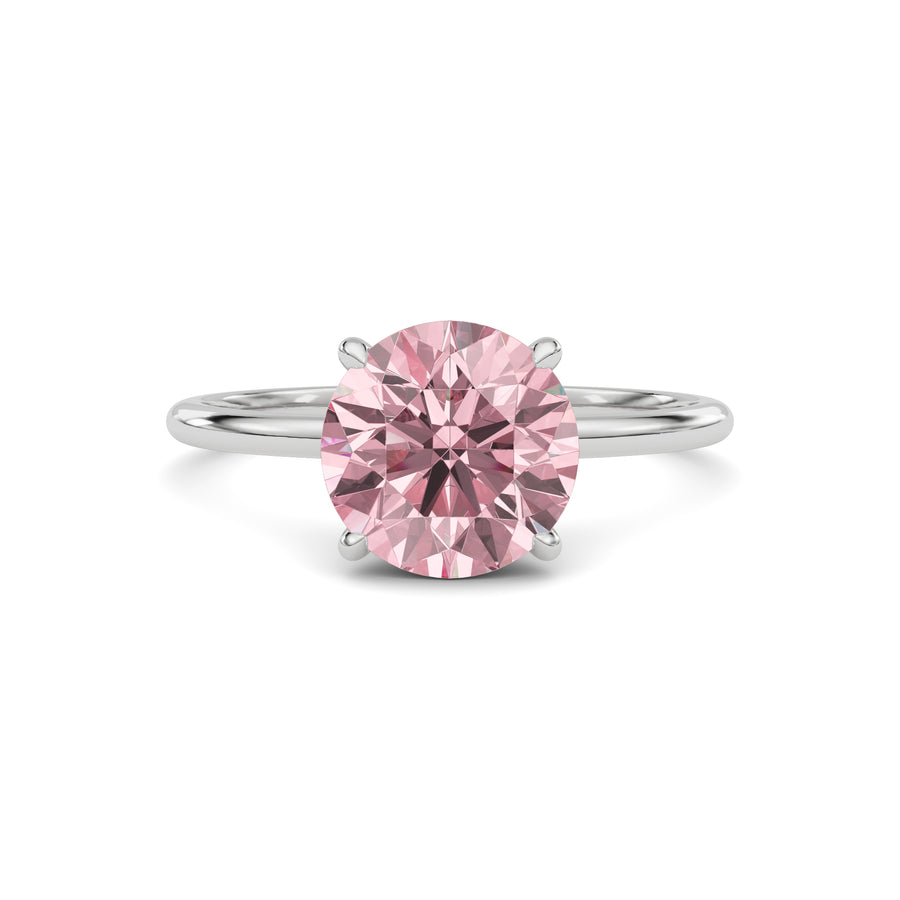 Silver Fancy Pink Round Cut Diamond Hidden Halo Solitaire Engagement Ring with Prong Setting