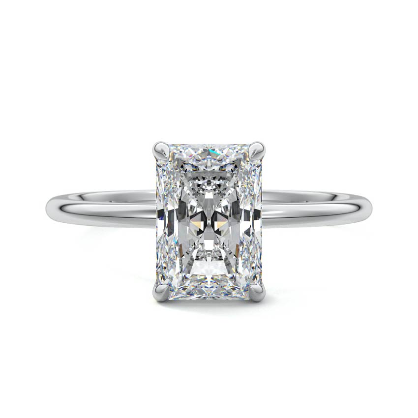 Silver Radiant Diamond Hidden Halo Solitaire Engagement Ring with Prong Setting