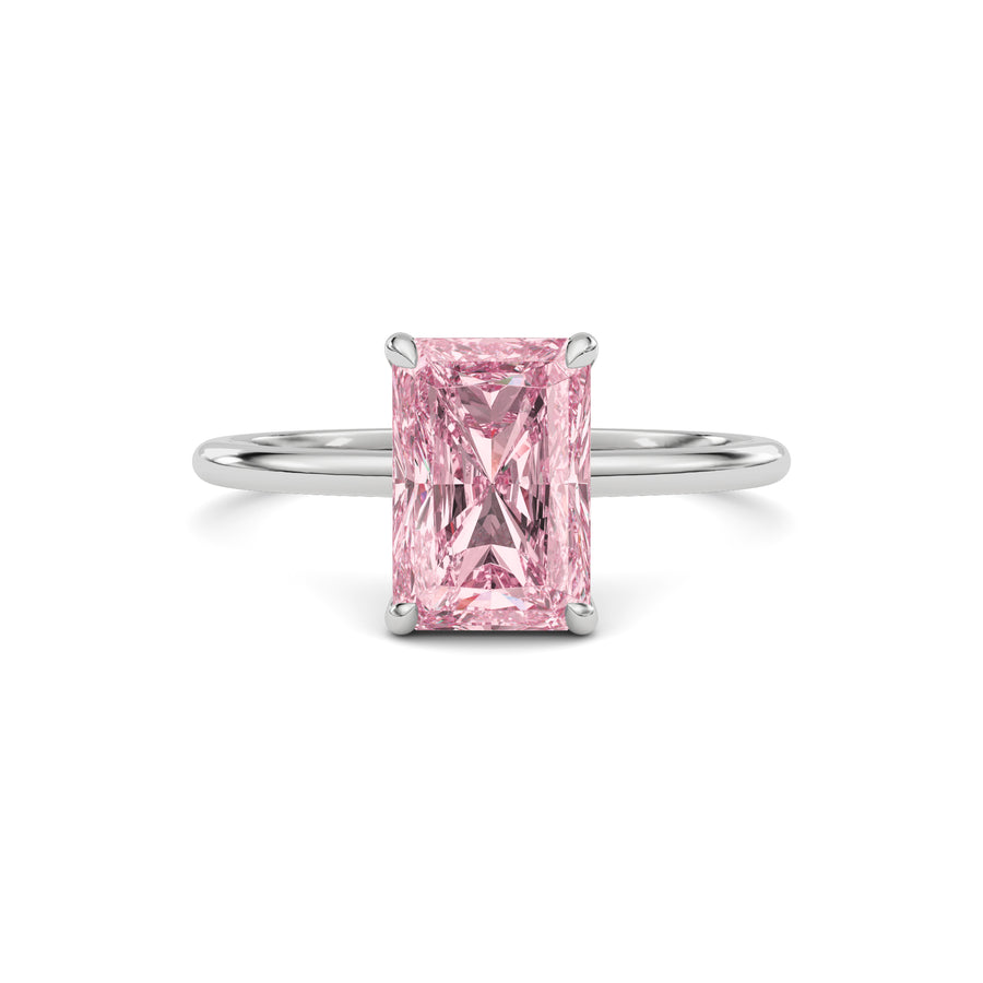 Silver Fancy Pink Radiant Cut Diamond Hidden Halo Solitaire Engagement Ring with Prong Setting