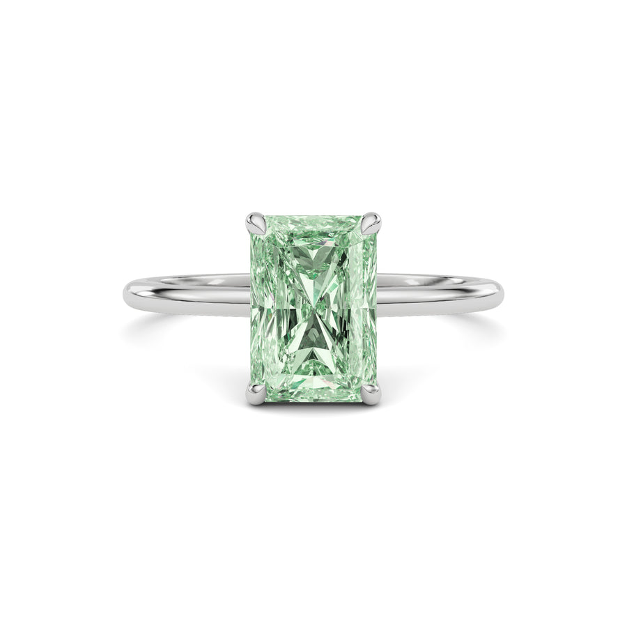 Silver Fancy Green Radiant Cut Diamond Hidden Halo Solitaire Engagement Ring with Prong Setting