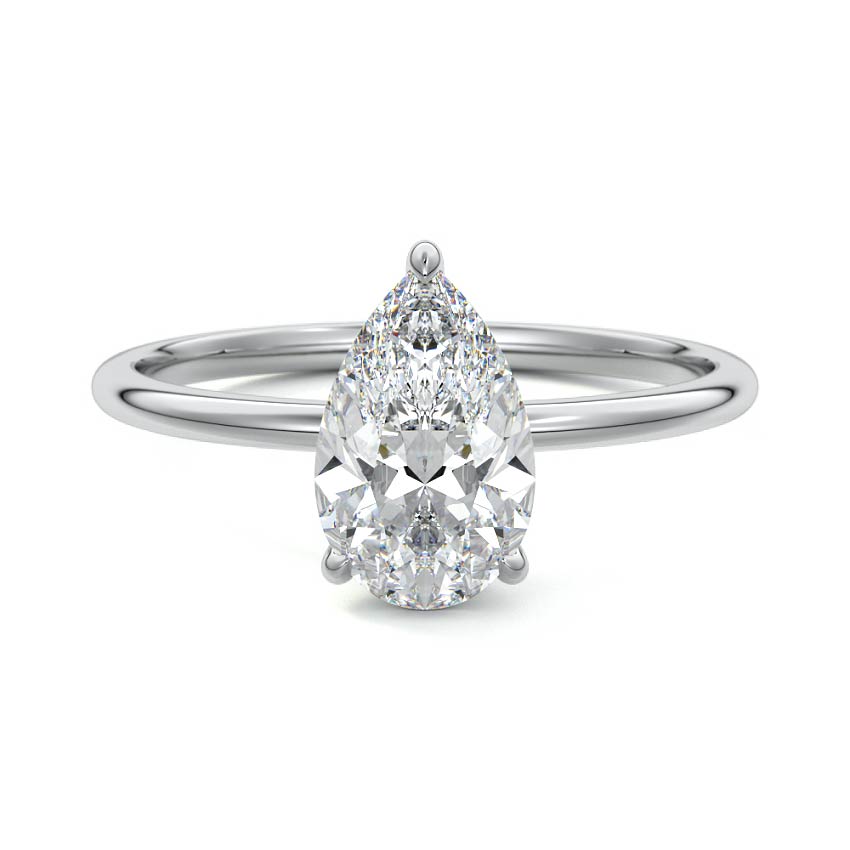 Silver Pear Diamond Hidden Halo Solitaire Engagement Ring with Prong Setting