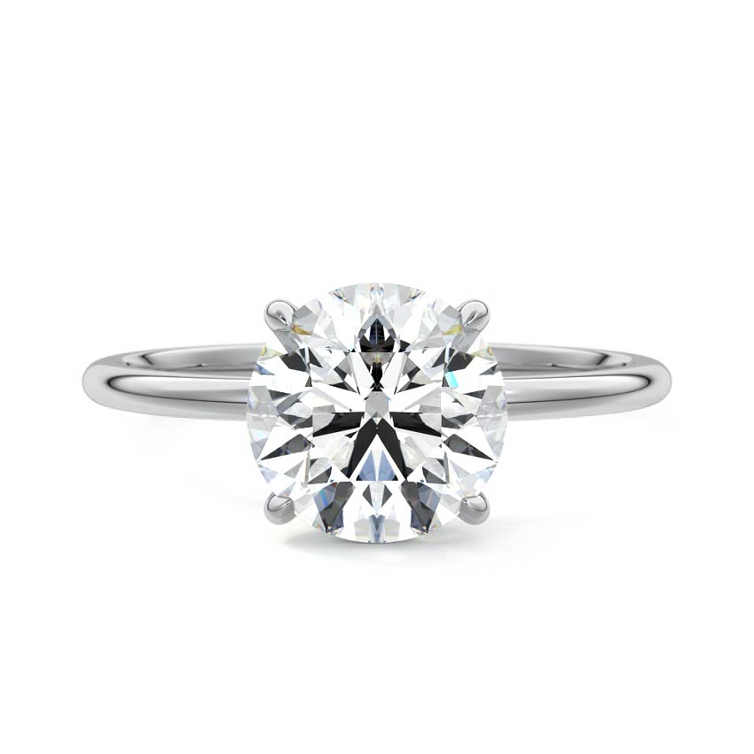 Platinum Round Diamond Hidden Halo Solitaire Engagement Ring with Prong Setting