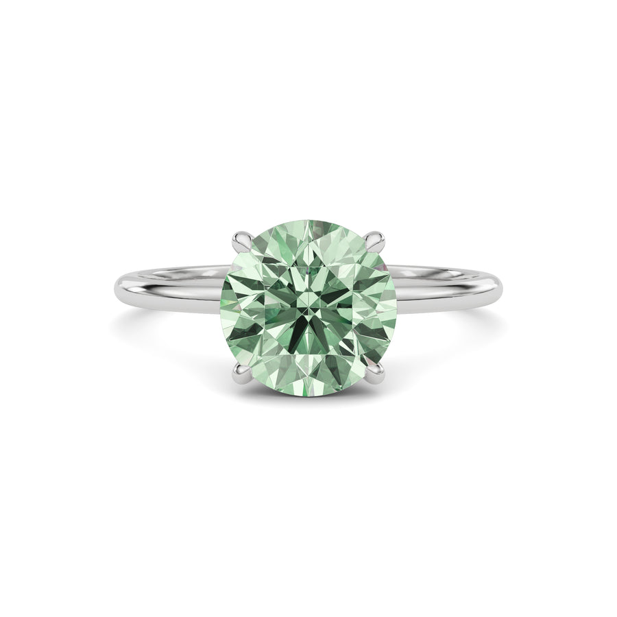 Platinum Fancy Green Round Cut Diamond Hidden Halo Solitaire Engagement Ring with Prong Setting