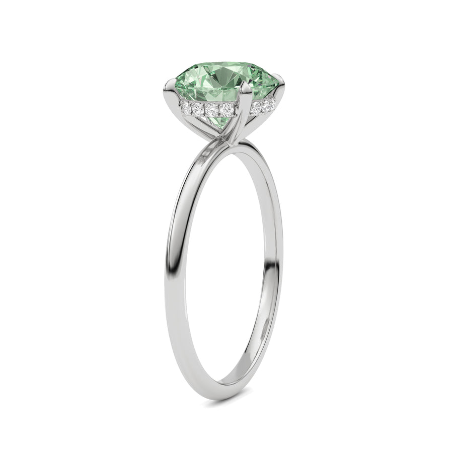 Platinum Fancy Green Round Cut Diamond Hidden Halo Solitaire Engagement Ring with Prong Setting