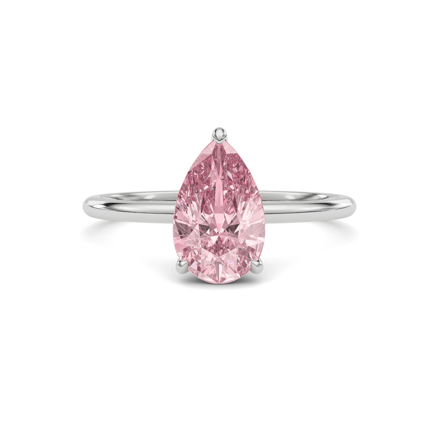 Platinum Fancy Pink Pear Cut Diamond Hidden Halo Solitaire Engagement Ring with Prong Setting