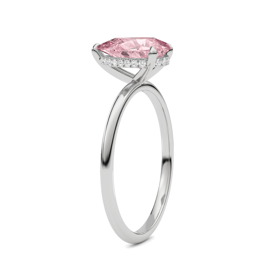Platinum Fancy Pink Pear Cut Diamond Hidden Halo Solitaire Engagement Ring with Prong Setting