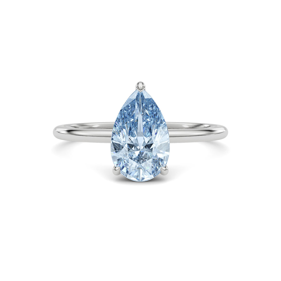 Platinum Fancy Blue Pear Cut Diamond Hidden Halo Solitaire Engagement Ring with Prong Setting