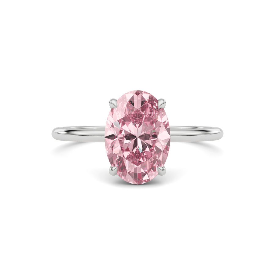 Platinum Fancy Pink Oval Cut Diamond Hidden Halo Solitaire Engagement Ring with Prong Setting