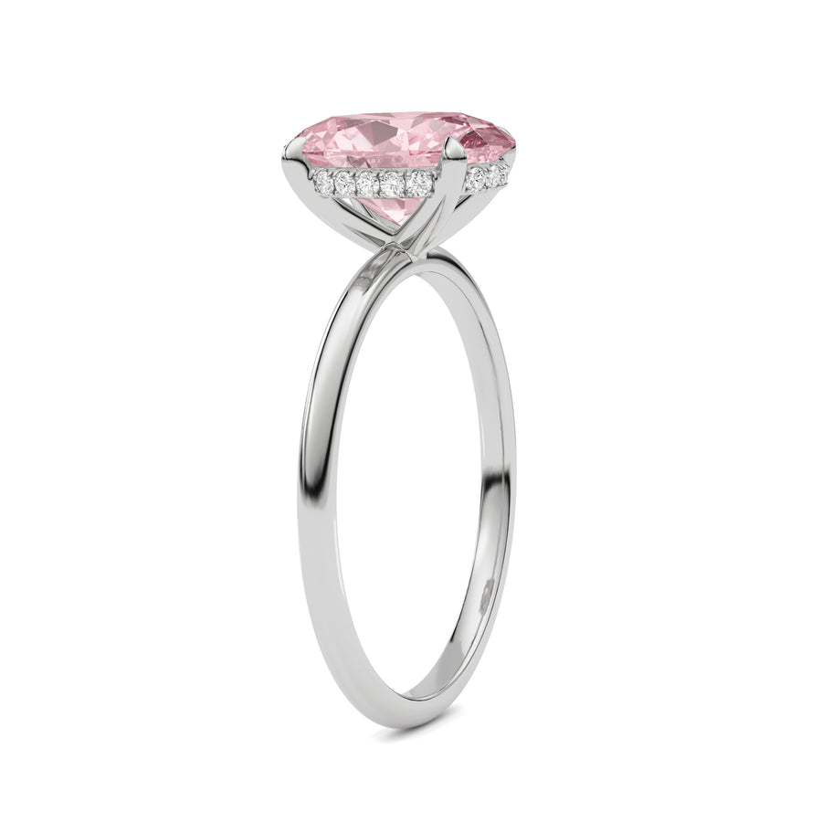 Platinum Fancy Pink Oval Cut Diamond Hidden Halo Solitaire Engagement Ring with Prong Setting