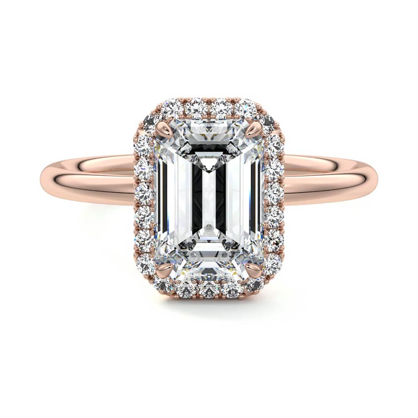 Rose gold Emerald Diamond Engagement Ring with Halo