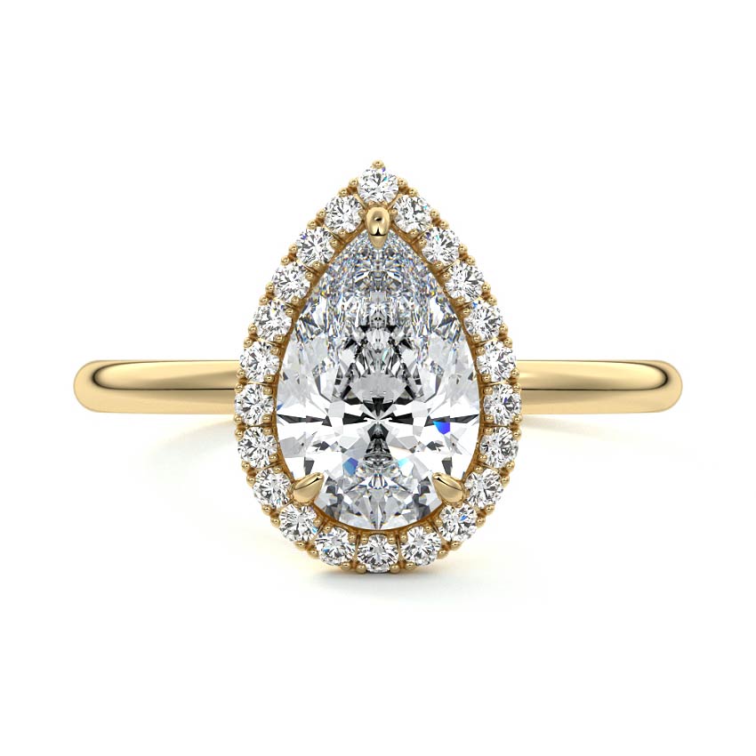 Yellow gold Pear Diamond Engagement Ring with Halo