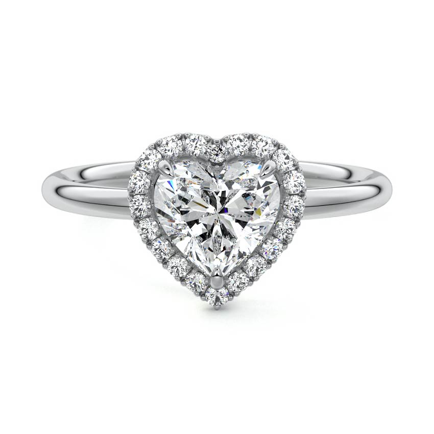 Silver Heart Diamond Engagement Ring with Halo