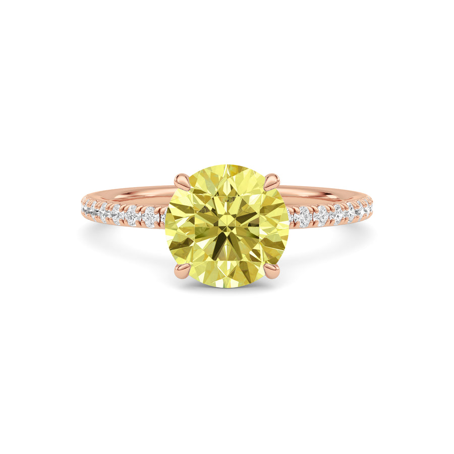 Rose gold Fancy Yellow Round Cut Diamond Solitaire with Pavé Band