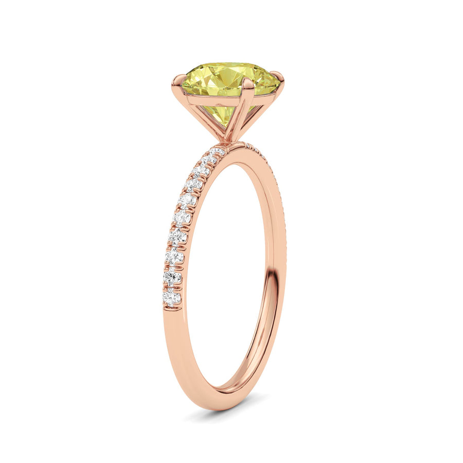 Rose gold Fancy Yellow Round Cut Diamond Solitaire with Pavé Band