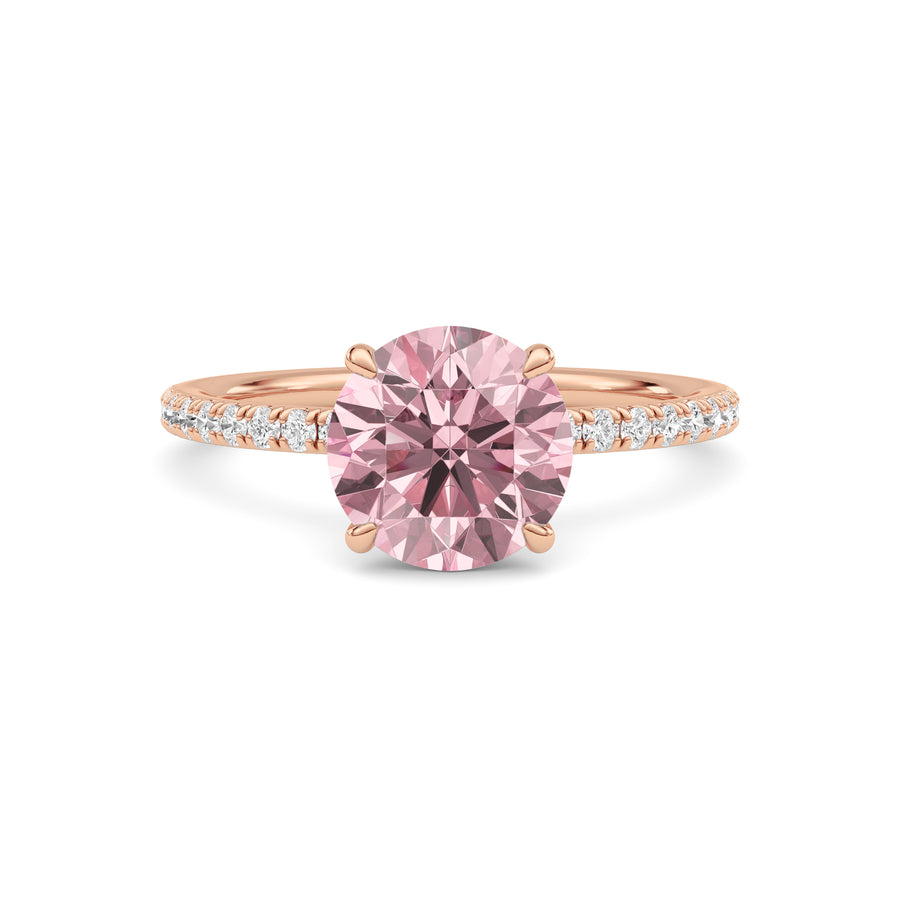 Rose gold Fancy Pink Round Cut Diamond Solitaire with Pavé Band