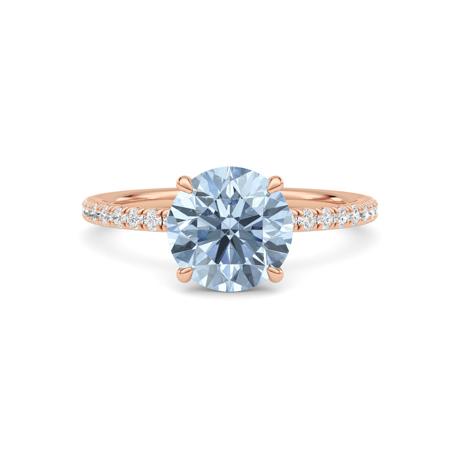 Rose gold Fancy Blue Round Cut Diamond Solitaire with Pavé Band