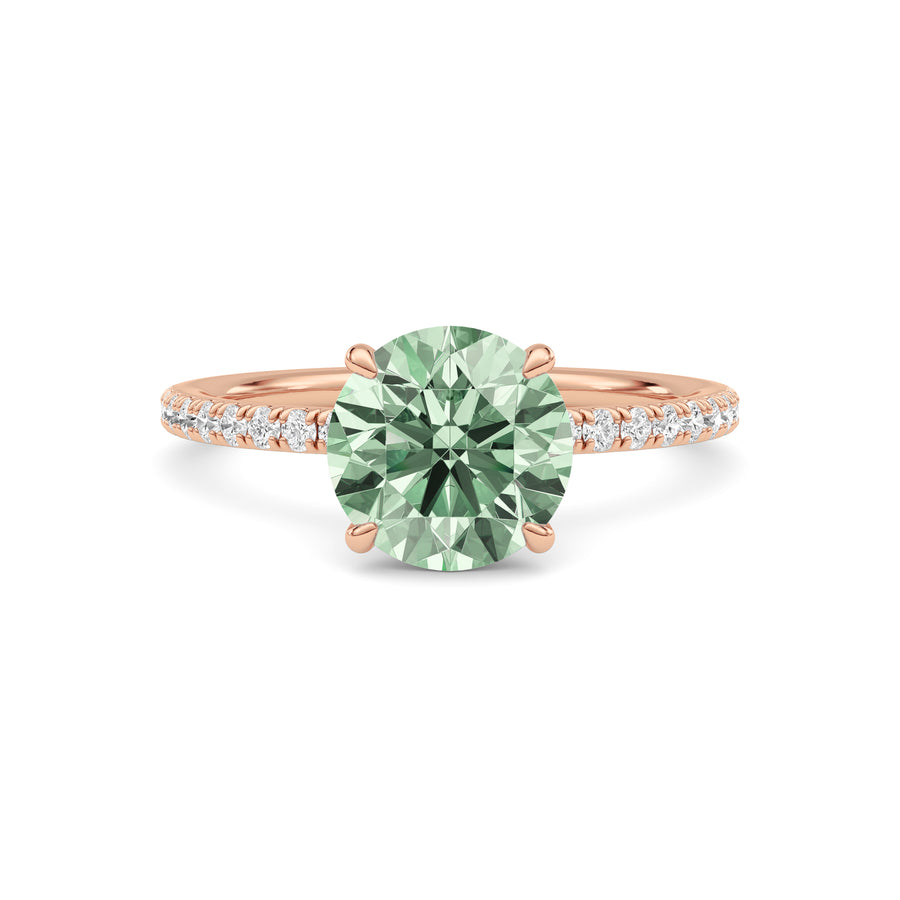 Rose gold Fancy Green Round Cut Diamond Solitaire with Pavé Band