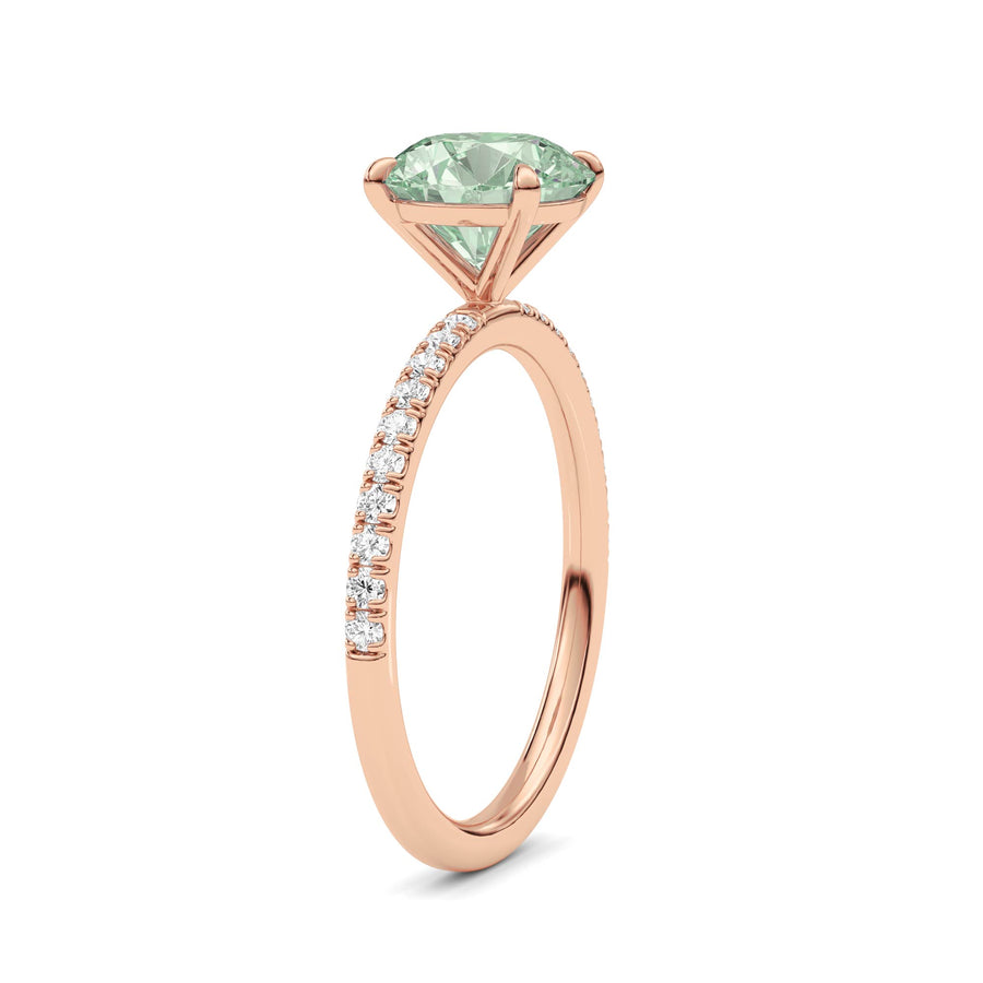 Rose gold Fancy Green Round Cut Diamond Solitaire with Pavé Band
