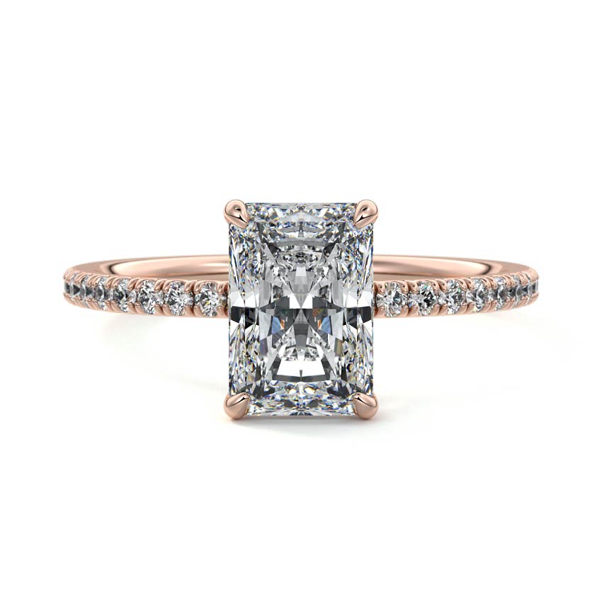 Rose gold Radiant Diamond Solitaire with Pavé Band