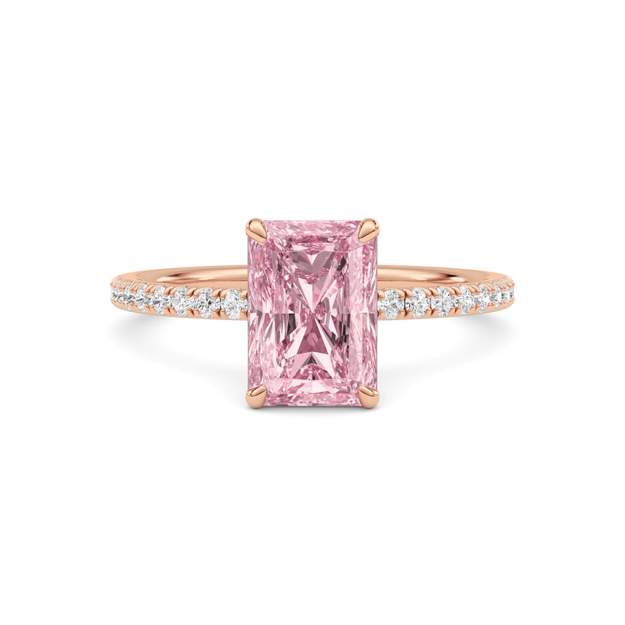 Rose gold Fancy Pink Radiant Cut Diamond Solitaire with Pavé Band