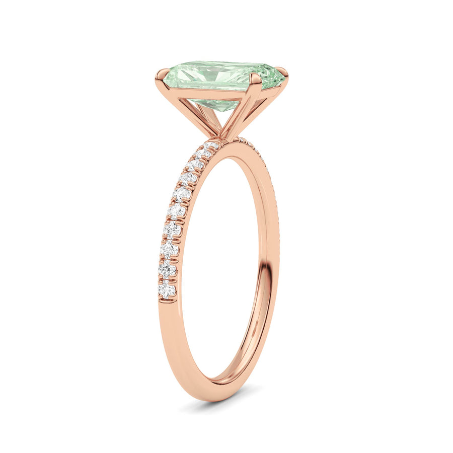Rose gold Fancy Green Radiant Cut Diamond Solitaire with Pavé Band
