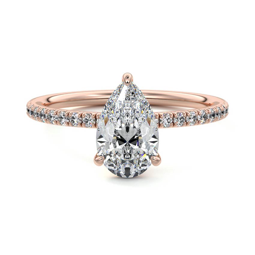 Rose gold Pear Diamond Solitaire with Pavé Band