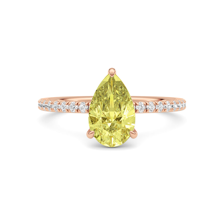 Rose gold Fancy Yellow Pear Cut Diamond Solitaire with Pavé Band