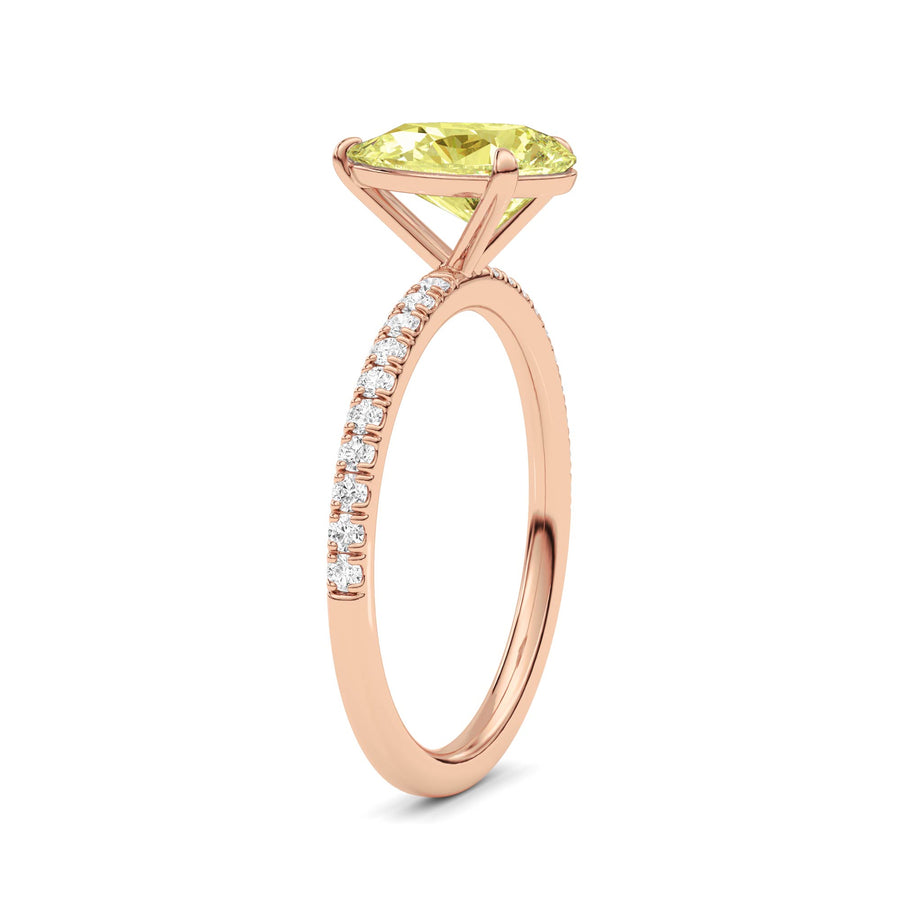 Rose gold Fancy Yellow Pear Cut Diamond Solitaire with Pavé Band
