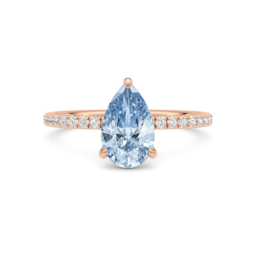 Rose gold Fancy Blue Pear Cut Diamond Solitaire with Pavé Band