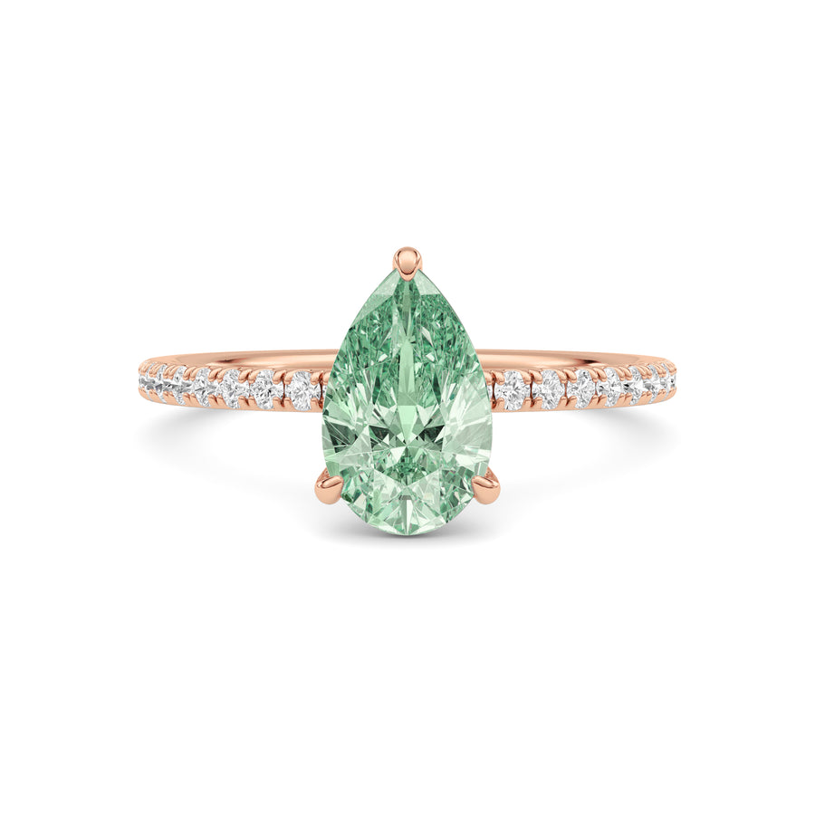 Rose gold Fancy Green Pear Cut Diamond Solitaire with Pavé Band