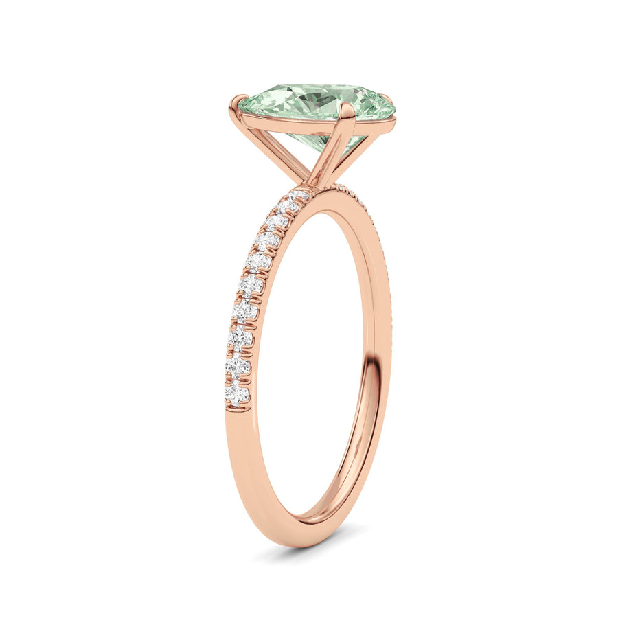 Rose gold Fancy Green Pear Cut Diamond Solitaire with Pavé Band