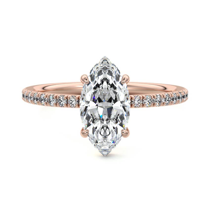 Rose gold Marquise Diamond Solitaire with Pavé Band