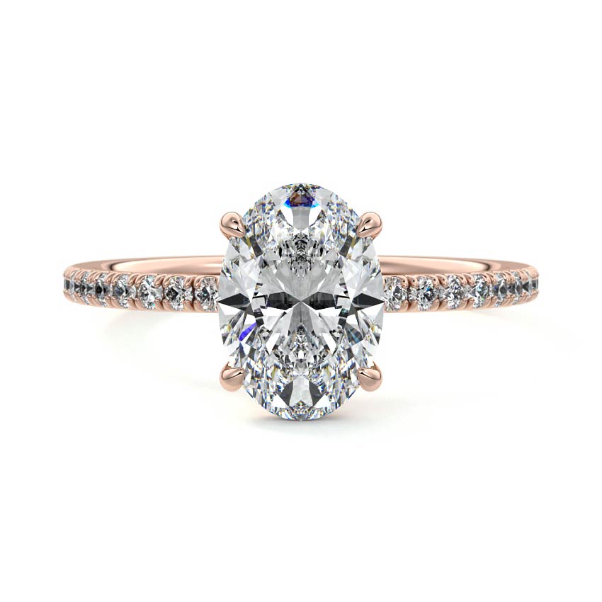 Rose gold Oval Diamond Solitaire with Pavé Band