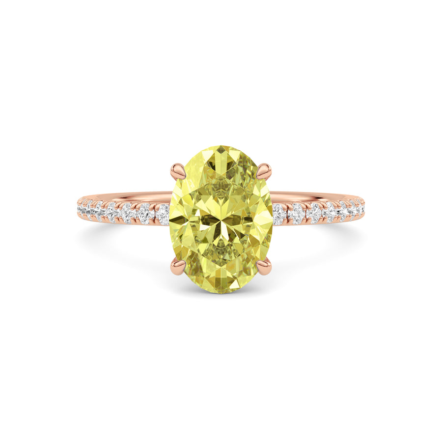 Rose gold Fancy Yellow Oval Cut Diamond Solitaire with Pavé Band