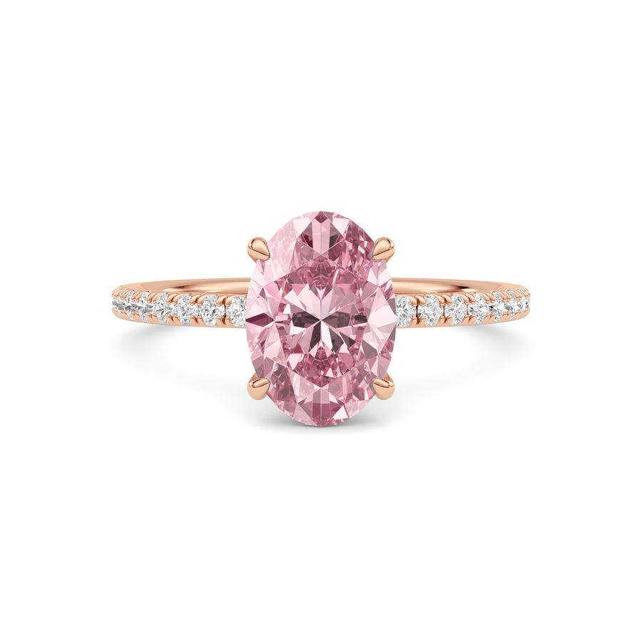 Rose gold Fancy Pink Oval Cut Diamond Solitaire with Pavé Band