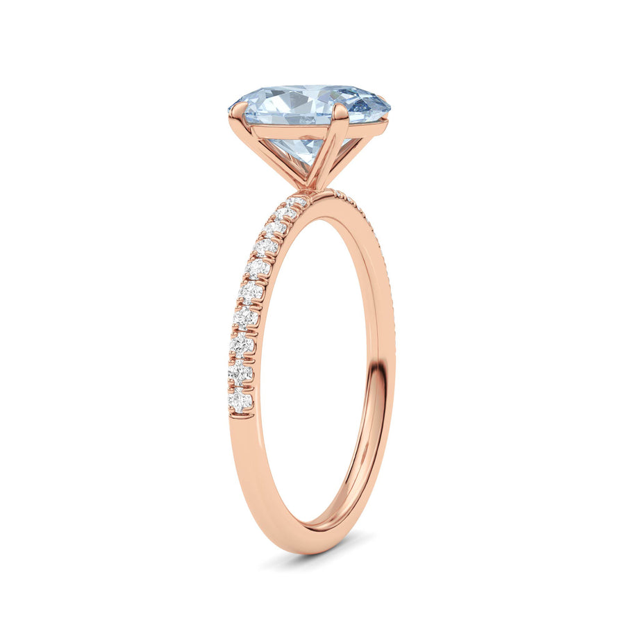 Rose gold Fancy Blue Oval Cut Diamond Solitaire with Pavé Band