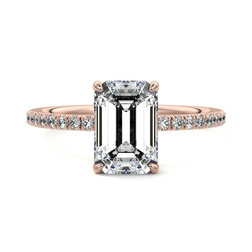 Rose gold Emerald Diamond Solitaire with Pavé Band