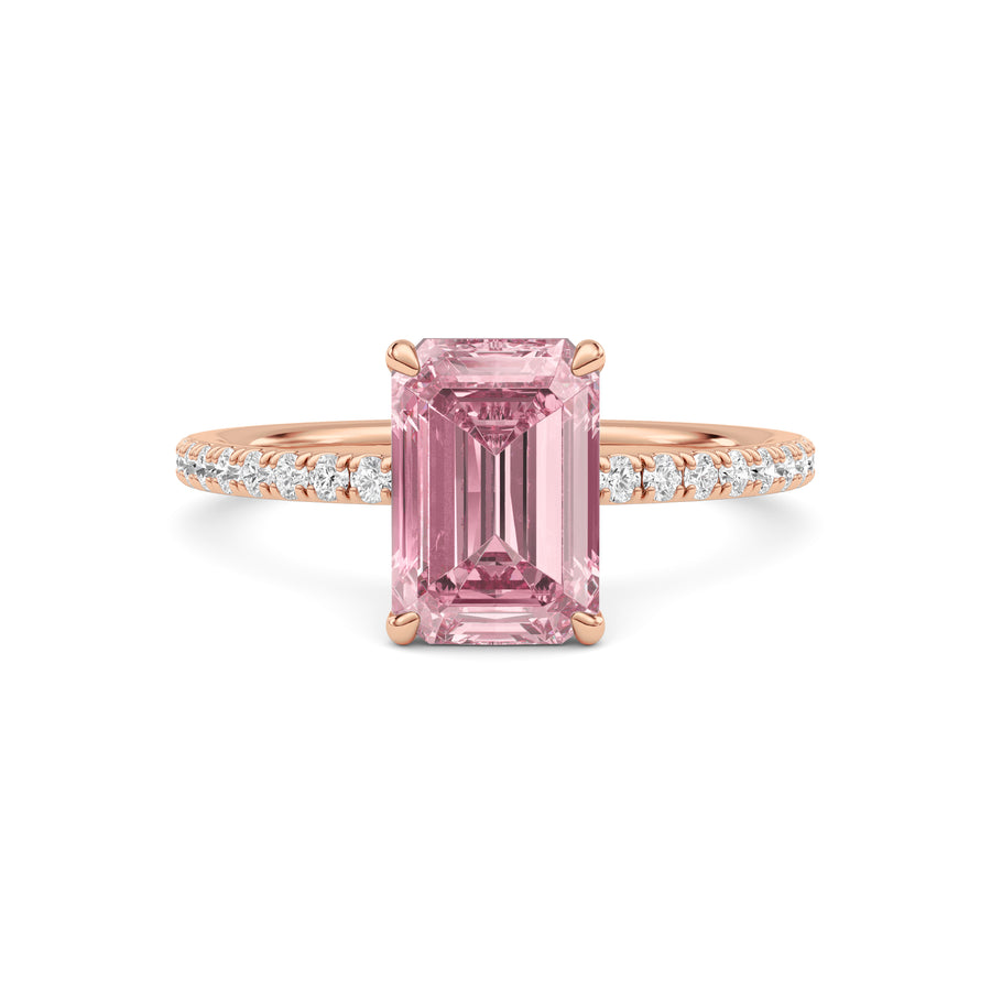 Rose gold Fancy Pink Emerald Cut Diamond Solitaire with Pavé Band