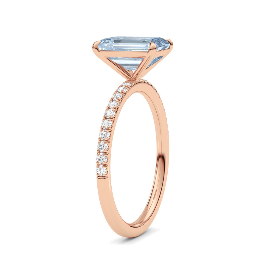 Rose gold Fancy Blue Emerald Cut Diamond Solitaire with Pavé Band