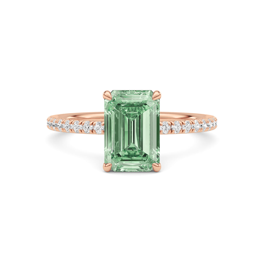 Rose gold Fancy Green Emerald Cut Diamond Solitaire with Pavé Band