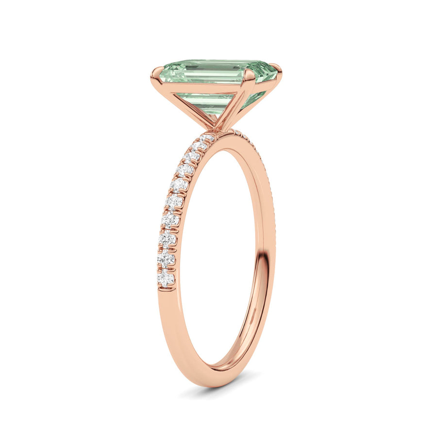 Rose gold Fancy Green Emerald Cut Diamond Solitaire with Pavé Band